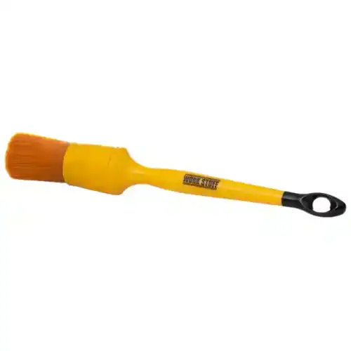 Work Stuff detailing brush with yellow handle and orange bristles
